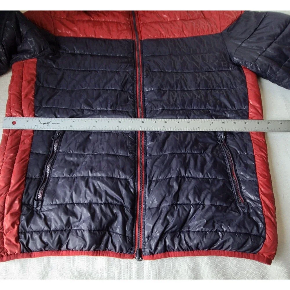 Armani Jeans Reversible Hooded Puffer Jacket Men's XXL EU 56 Red White Full Zip